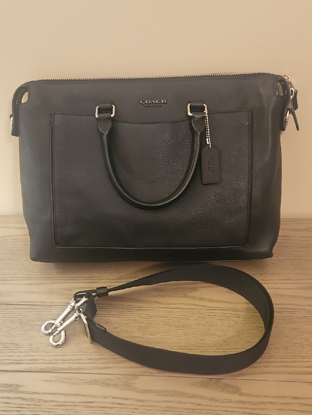 Coach Black Leather Satchel with Removable Strap